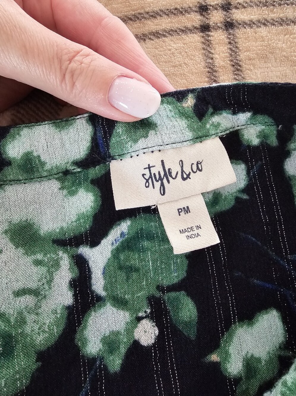Style & Co. Navy Floral V-Neck Midi Dress with Green Accents - Picture 8 of 11